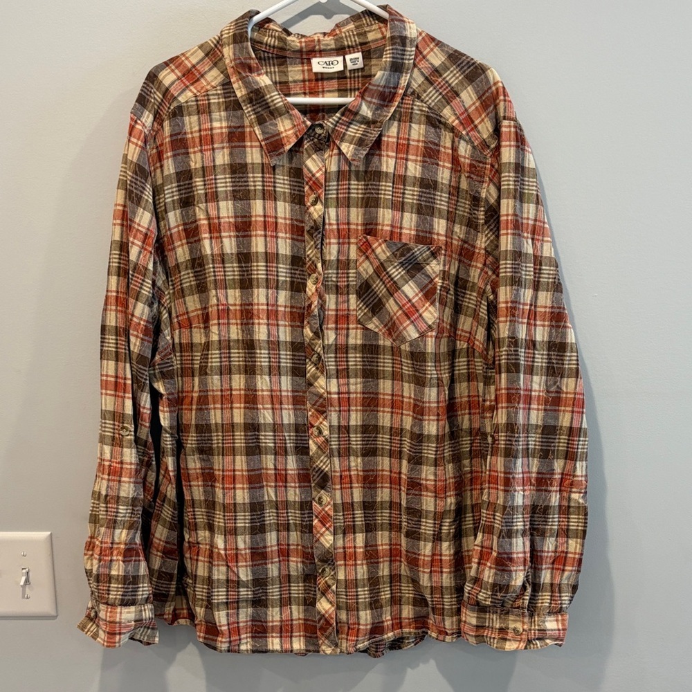 Cato Red and Brown Plaid Button Down Shirt